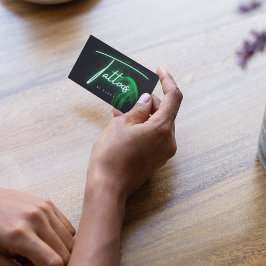 Grönt Neon & Smoke Tattoos Handskrivet skript Visitkort