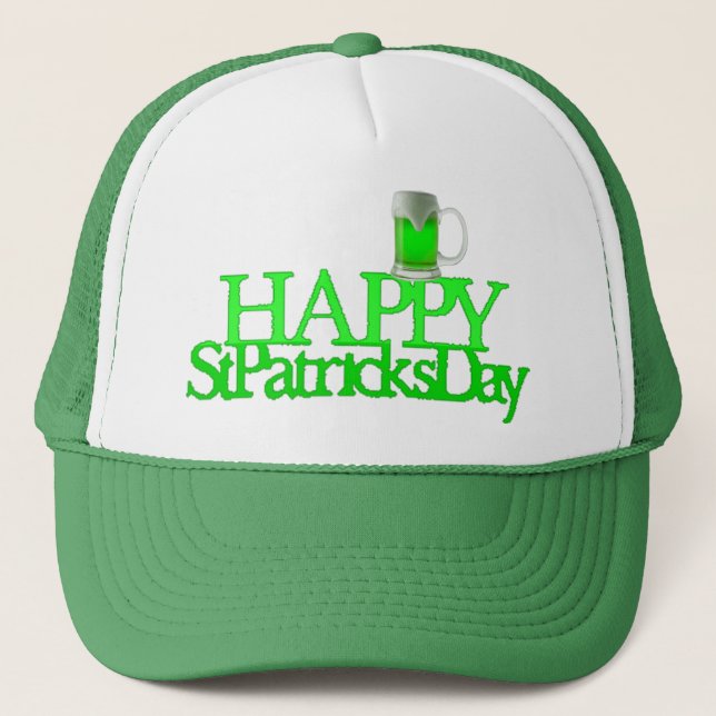 Grönt neonöl suddiga glada St. Patricks dag Truckerkeps (Framsida)