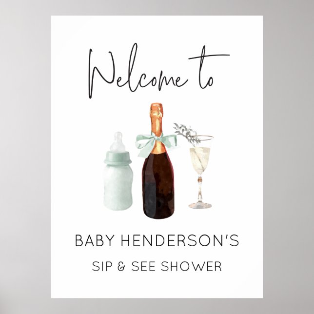 Grönt Neutralt Sip och se Välkomstskylt för babysk Poster (Framsidan)
