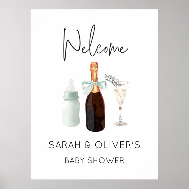 Grönt Neutralt Sip och se Välkomstskylt för babysk Poster (Framsidan)