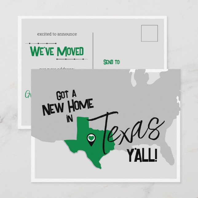 Grönt New Home in Texas Y'all Flytta Vykort (Fram/baksida)