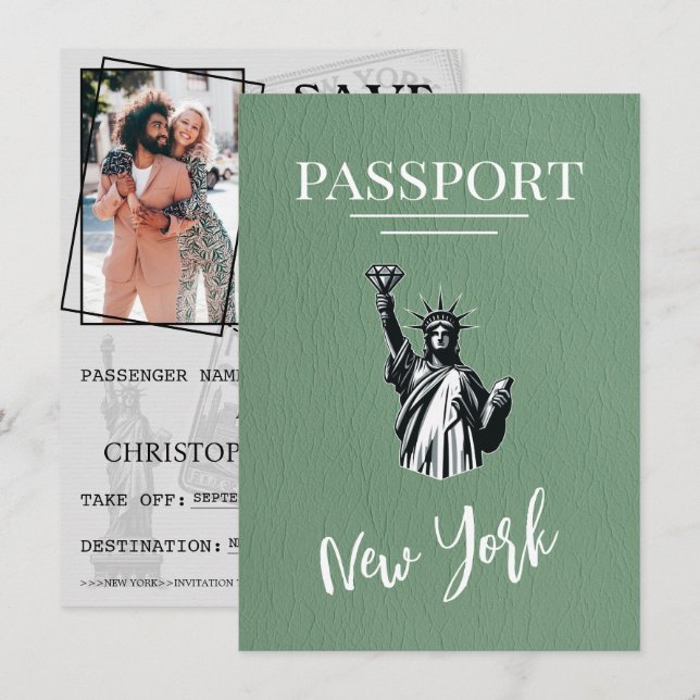 Grönt New York City Passport Spara datum Datumet (Fram/baksida)