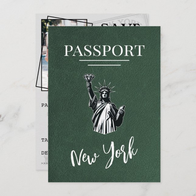 Grönt New York City Passport Spara datum Spara Datumet (Fram/baksida)