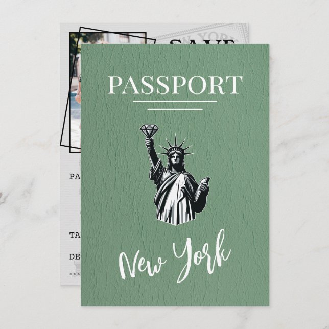 Grönt New York City Passport Spara datum Spara Datumet (Fram/baksida)