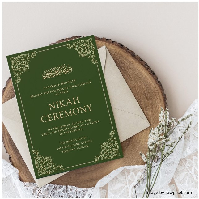 Grönt Nikah Ceremony Islamic Muslim Bröllop Inbjudningar (Skapare uppladdad)