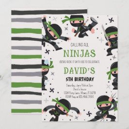 Grönt Ninja Warrior Martial Arts Birthday Inbjudningar