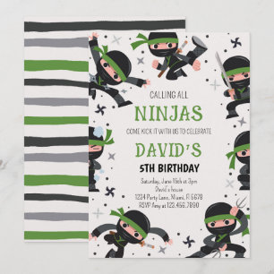Grönt Ninja Warrior Martial Arts Birthday Inbjudningar