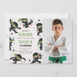 Grönt Ninja Warrior Martial Arts Birthday Photo Inbjudningar