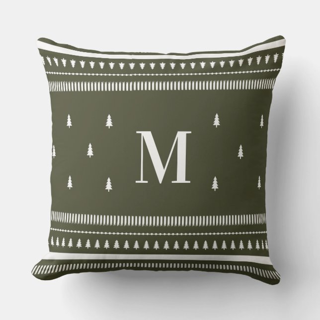 Grönt Nordic Julgranar & Monogram Kudde (Framsida)