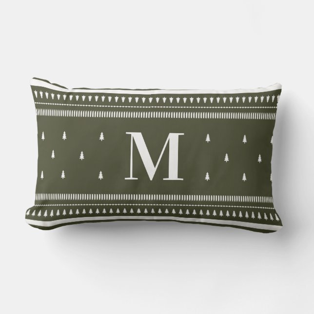 Grönt Nordic Julgranar & Monogram Lumbarkudde (Framsida)