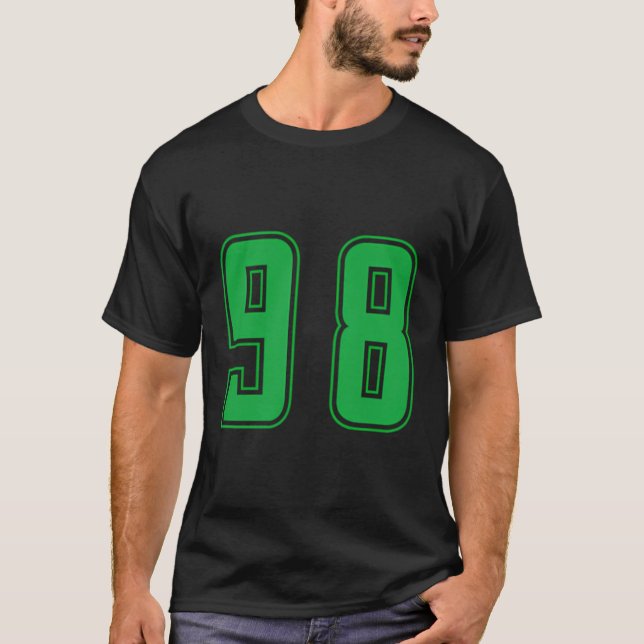 Grönt nummer 98 Team Junior Sports numrerad Unifor T Shirt (Framsida)