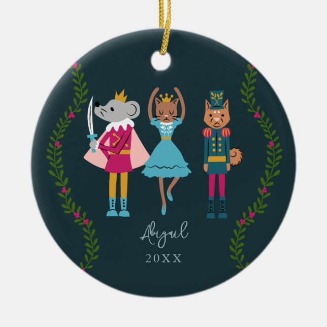 Grönt Nutcracker Ballet Animal Girls Julgransprydnad Keramik (Framsidan)