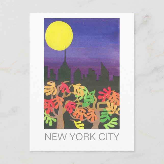 Grönt NYC på natten på hösten Vykort (Framsida)