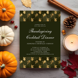 Grönt Oak Guld Löv Thanksgiving Cocktail Party Inbjudningar