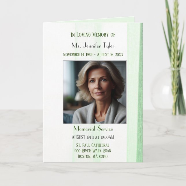 Grönt Obituary Bereavement Service Programs Program (Framsida)