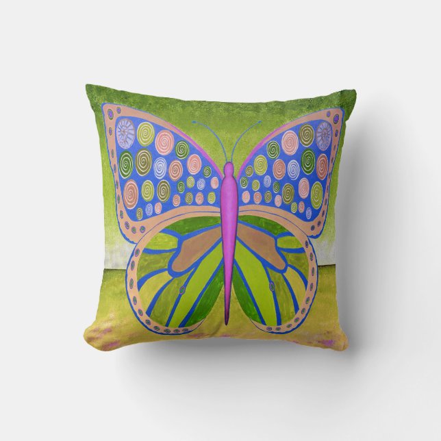 Grönt Ocean Butterfly Dekorativ kudde (Framsida)