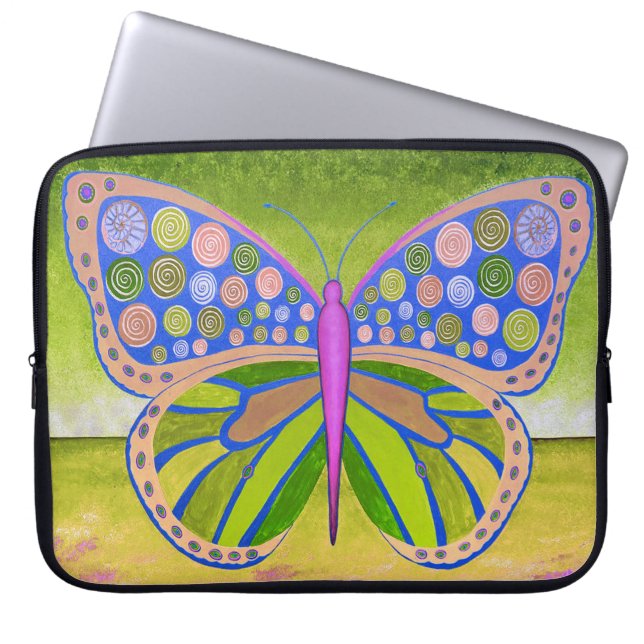 Grönt Ocean Butterfly Laptop sleeve (Framsidan)