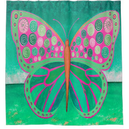 Grönt Ocean Butterfly Shower Curtain