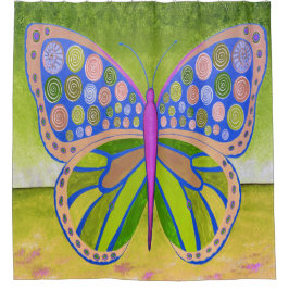 Grönt Ocean Butterfly Shower Curtain