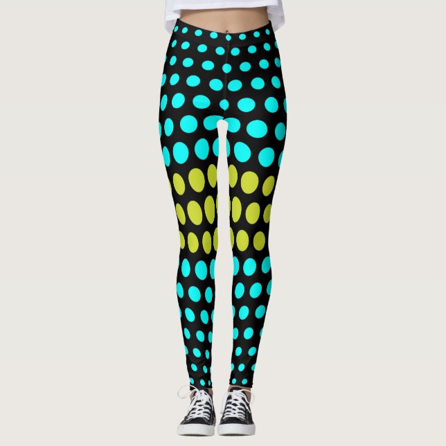 Grönt och akvamarint prickmönster leggings (Framsida)