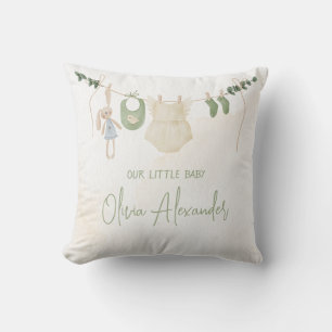 Grönt och Beige Delikat Watercolor Blommigt Baby S Kudde