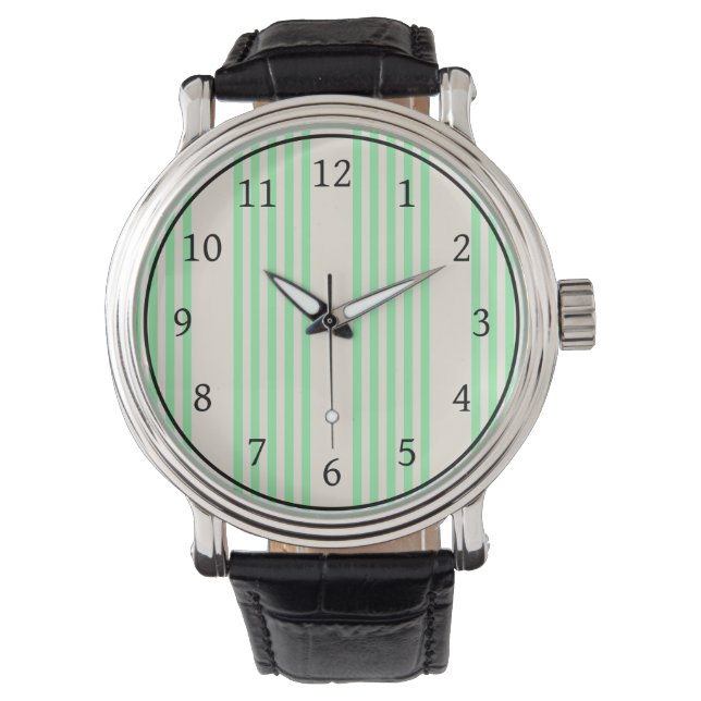 Grönt och beige fem rand mönster armbandsur (Framsida)