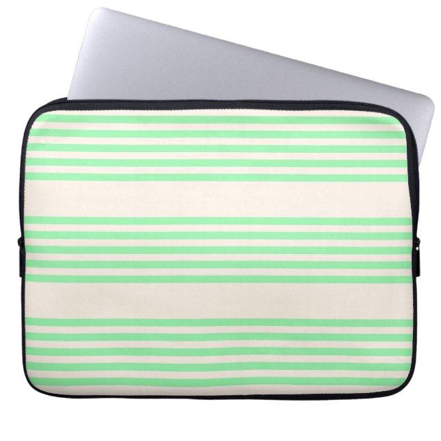 Grönt och beige fem rand mönster laptop fodral (Framsidan)