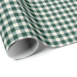 Grönt och Beige Gingham Rutigt Mönster Presentpapper