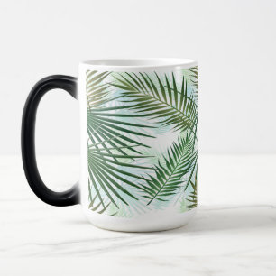 Grönt och Beige Handflatan Tropical Löv Magisk Mugg