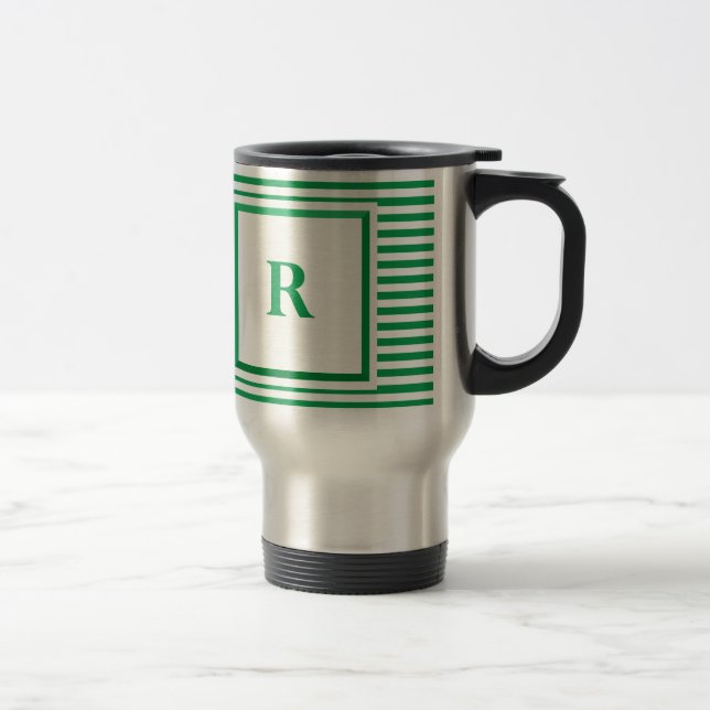 Grönt och Beige Stripe R monogram Resemugg (Höger)