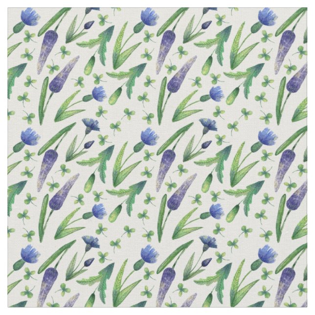 Grönt och blå Blommigt Tyg (Närbild)