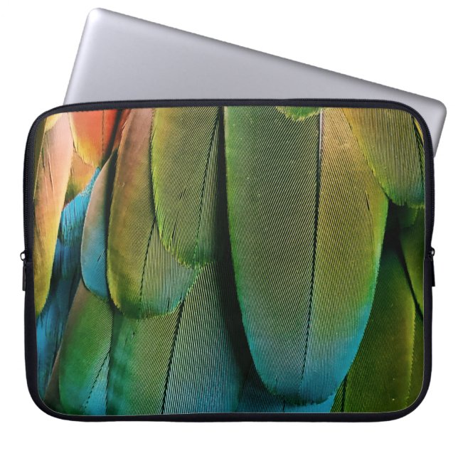 Grönt och blå fjädrar laptop fodral (Framsidan)
