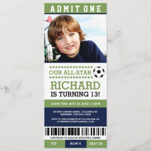 Grönt och blå fotboll Biljett Birthday Inbjudan