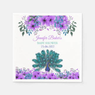 Grönt och blå husdjur | Lila Watercolor Flowers Pappersservett