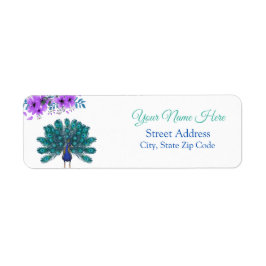 Grönt och blå husdjur | Lila Watercolor Flowers Returadress Etikett
