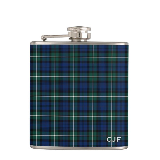 Grönt och blå Klan Forbes Tartan Monogram Fickplunta (Framsidan)