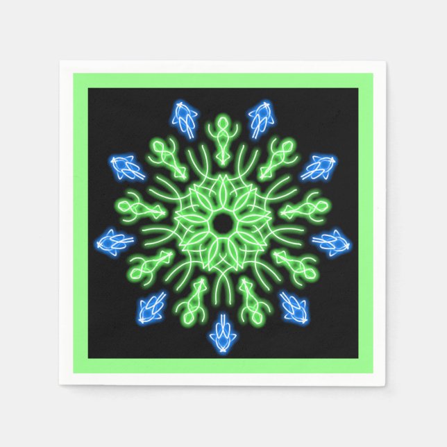 Grönt och blå neonblomma pappersservett (Framsidan)
