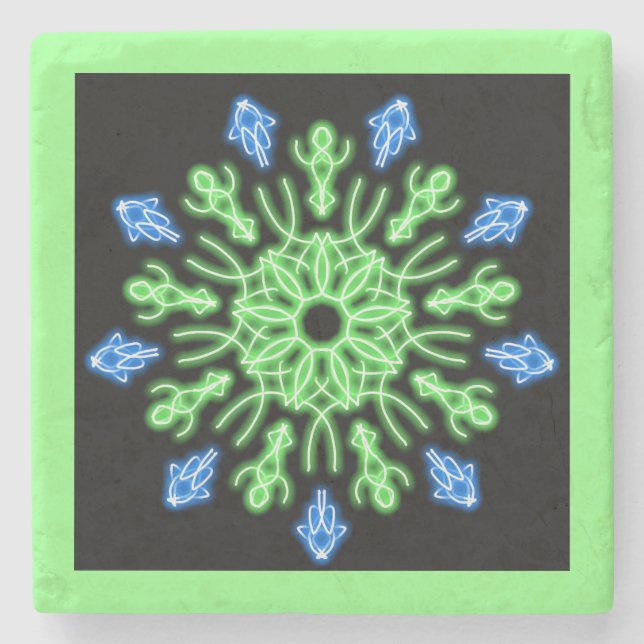 Grönt och blå neonblomma stenunderlägg (Framsidan)