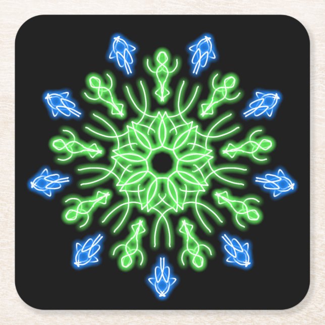 Grönt och blå neonblomma underlägg papper kvadrat (Framsidan)
