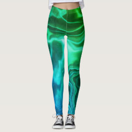 Grönt och blå Vatten-marmorerade spandex-baljväxte Leggings