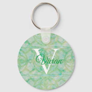 Grönt och blå vattenfärg, Monogram Namn Nyckelring