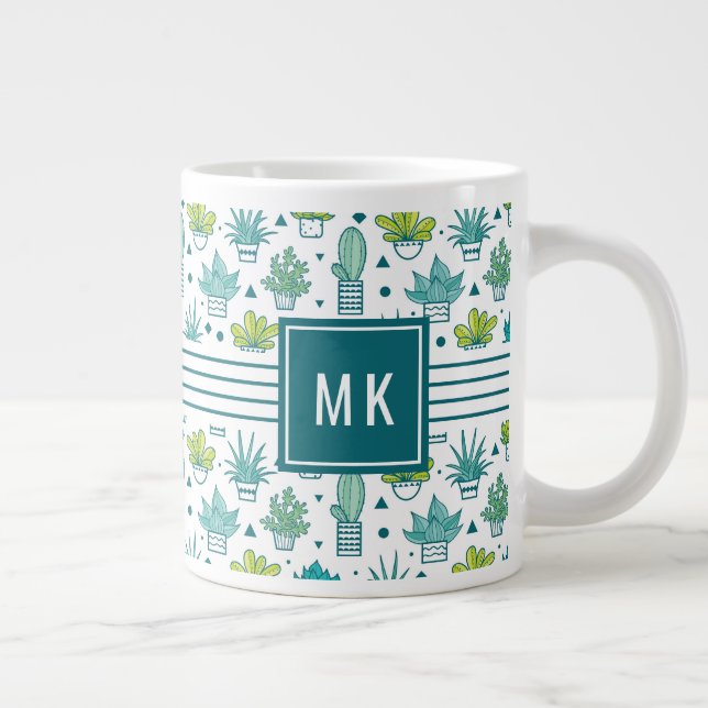 Grönt och blå vattenfärg Succult Mönster Jumbo Mugg (Höger)