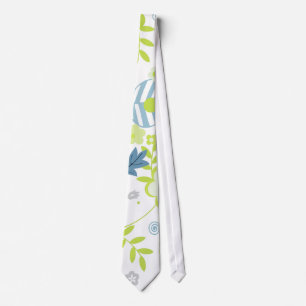 Grönt och blåa blommor slips