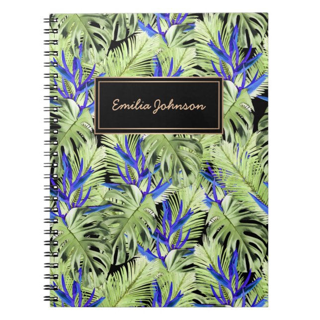 Grönt och blåa tropiska växter anteckningsbok (Framsidan)