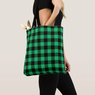 Grönt och Black Buffalo Check Gingham Helgdag T Tygkasse