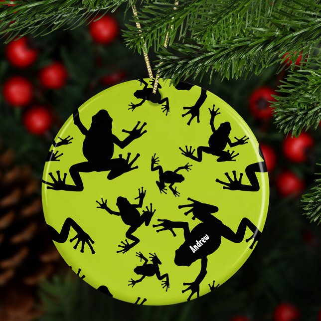 Grönt och Black Frog Mönster Kids jul Julgransprydnad Keramik (Skapare uppladdad)