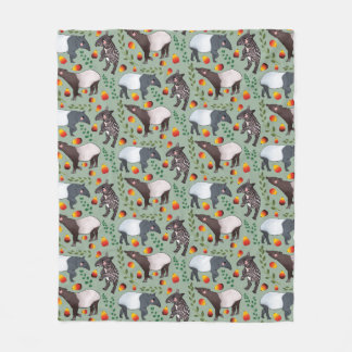 Grönt och Black Malayan Tapir Animal Mönster Fleecefilt