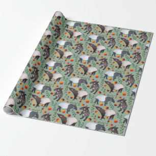 Grönt och Black Malayan Tapir Animal Mönster Presentpapper