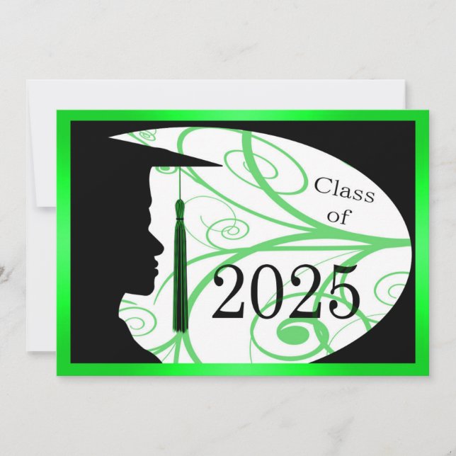 Grönt och Black Man Silhouette 2025-kort Inbjudningar (Framsida)