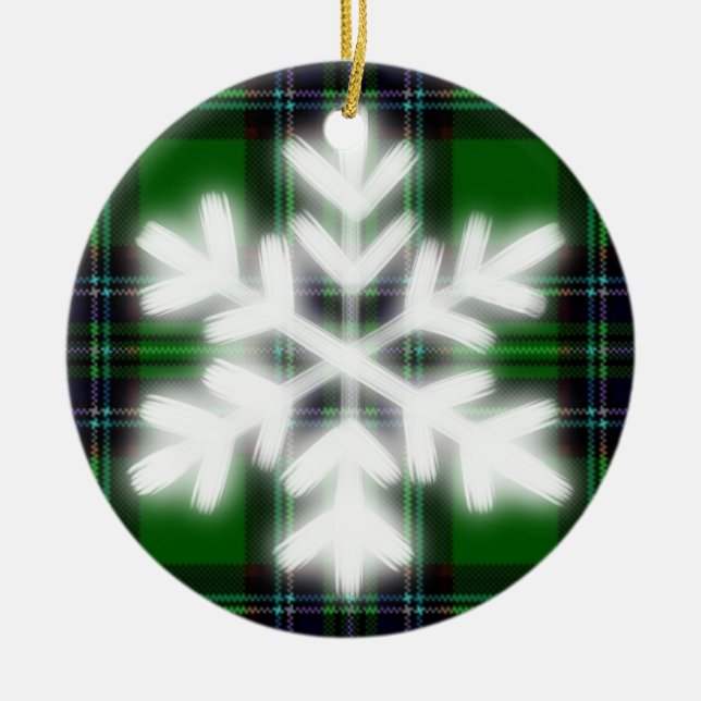 Grönt och Black Play med snö flake-detaljer Ceram Julgransprydnad Keramik (Framsidan)